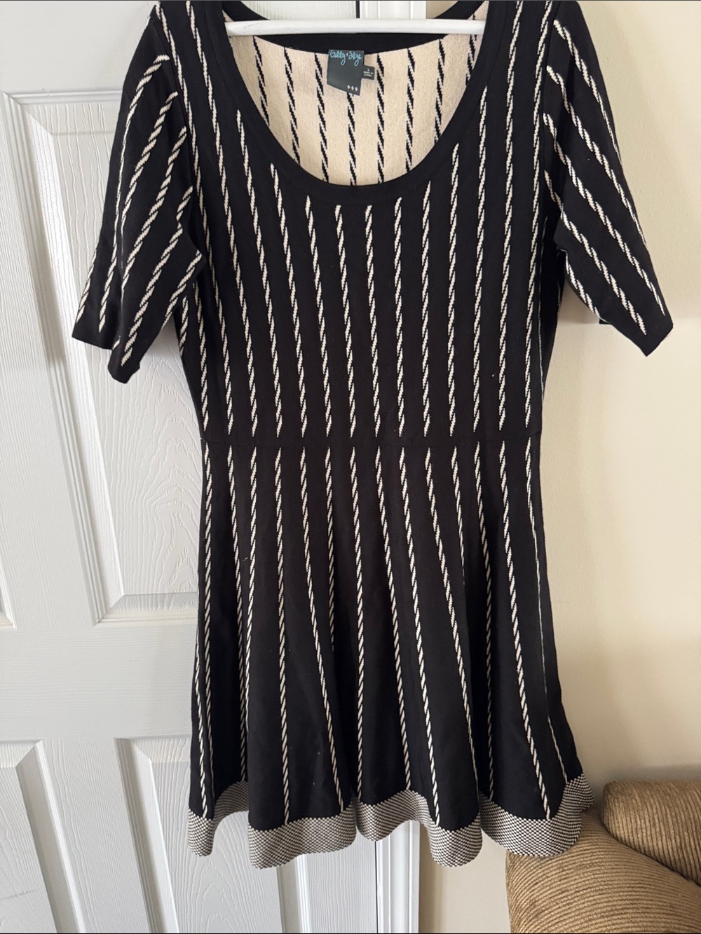 City Triangles Black & White Striped Scoop Neck Mini Dress